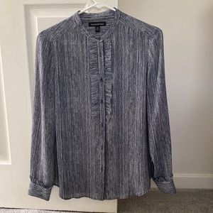 Banana Republic Women's Navy Stripe Pintuck Button-Front Blouse
